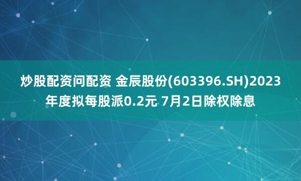 炒股配资问配资 金辰股份(603396.SH)2023年度拟每股派0.2元 7月2日除权除息